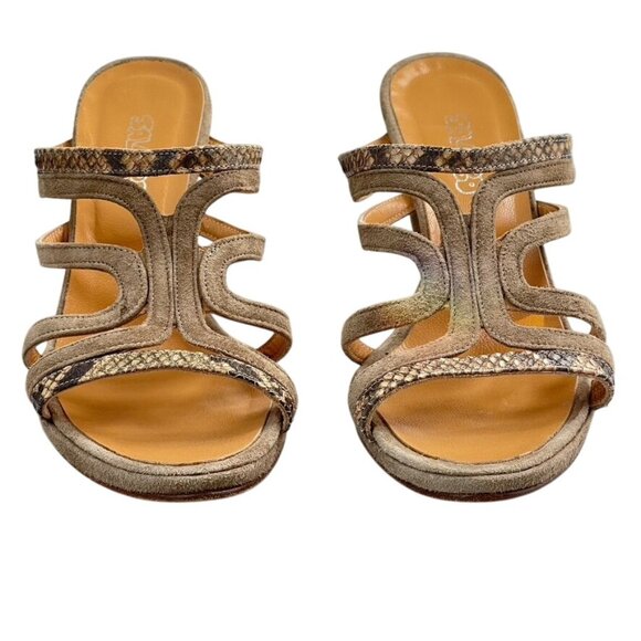 SALAMBO Shoes Mules Heel Sandals Suede w/ Snake Women's Size Eu 39 US 8.5 - Picture 2 of 10